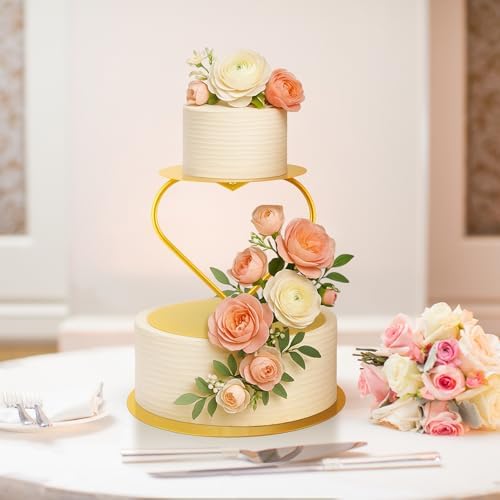 2 Pcs Gold Metal Floating Cake Stand Spacer 12 Inch Tiered Cake Stand with Heart Riser Floating Separator for, alternate view