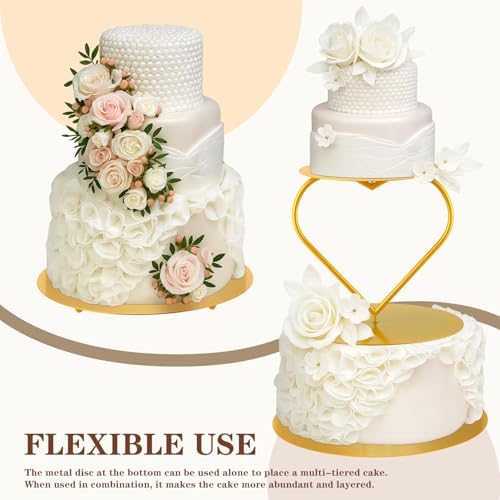 2 Pcs Gold Metal Floating Cake Stand Spacer 12 Inch Tiered Cake Stand with Heart Riser Floating Separator for, alternate view