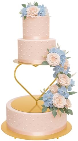 2 Pcs Gold Metal Floating Cake Stand Spacer 14 Inch Tiered Cake Stand with Heart Riser Floating Separator for