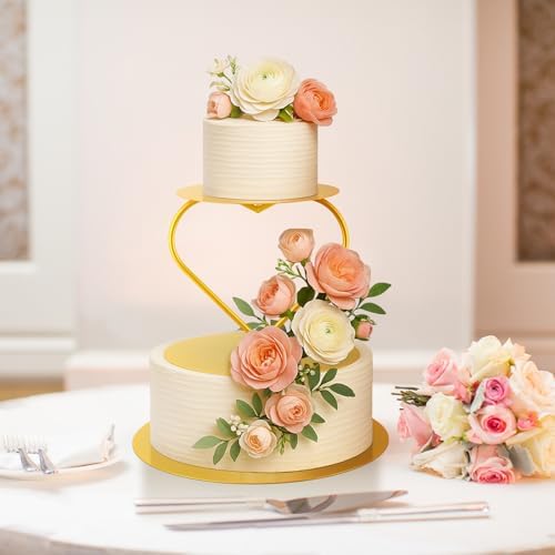 2 Pcs Gold Metal Floating Cake Stand Spacer 14 Inch Tiered Cake Stand with Heart Riser Floating Separator for, alternate view