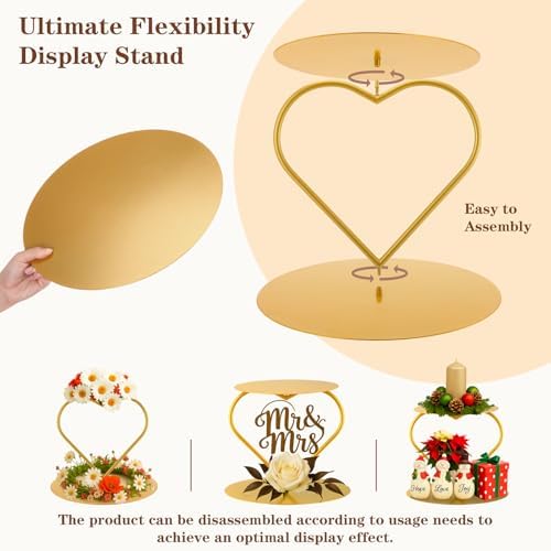2 Pcs Gold Metal Floating Cake Stand Spacer 14 Inch Tiered Cake Stand with Heart Riser Floating Separator for, alternate view