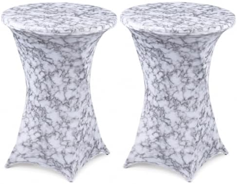 2 Pcs Gray Marble Stretch Cocktail Table Covers, 32'' x 43''