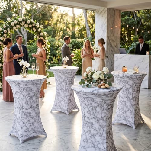 2 Pcs Gray Marble Stretch Cocktail Table Covers, 32'' x 43'', alternate view 3