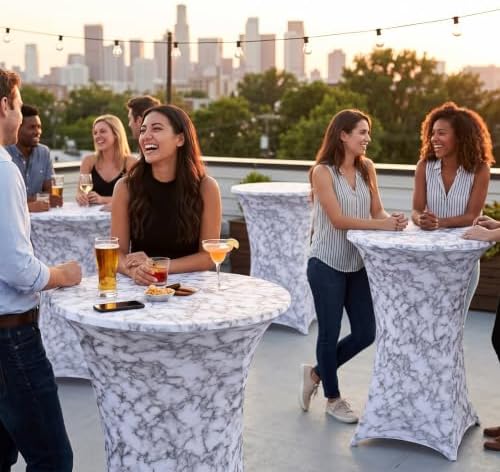 2 Pcs Gray Marble Stretch Cocktail Table Covers, 32'' x 43'', alternate view 4