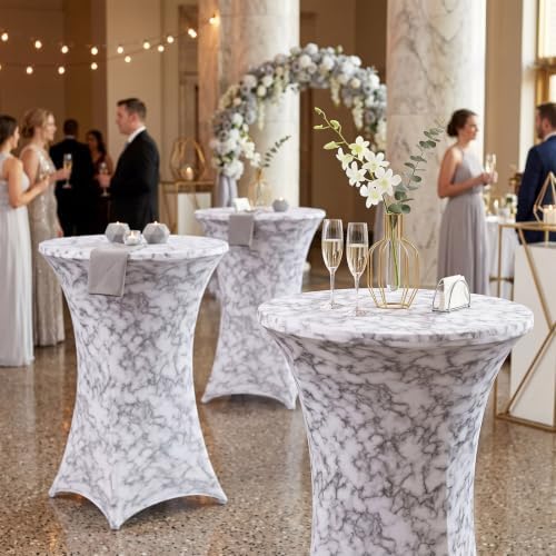 2 Pcs Gray Marble Stretch Cocktail Table Covers, 32'' x 43'', alternate view 5
