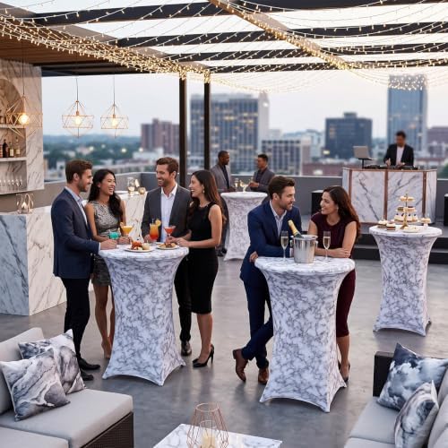 2 Pcs Gray Marble Stretch Cocktail Table Covers, 32'' x 43'', alternate view 6