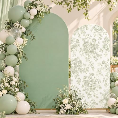 2 Pcs Green Floral Arch Covers Backdrop 7.2ft 6ft Stretchy Fabric Covers for Ripples Wedding Bridal Shower Baby