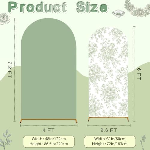 2 Pcs Green Floral Arch Covers Backdrop 7.2ft 6ft Stretchy Fabric Covers for Ripples Wedding Bridal Shower Baby, alternate