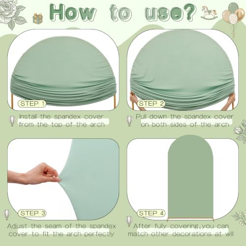 2 Pcs Green Floral Arch Covers Backdrop 7.2ft 6ft Stretchy Fabric Covers for Ripples Wedding Bridal Shower Baby, alternate