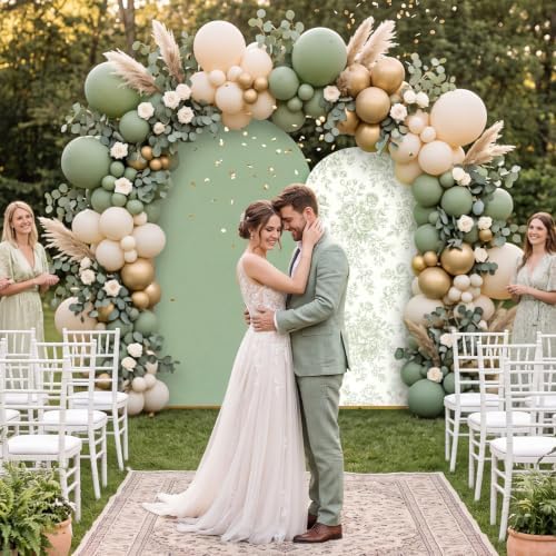 2 Pcs Green Floral Arch Covers Backdrop 7.2ft 6ft Stretchy Fabric Covers for Ripples Wedding Bridal Shower Baby, alternate
