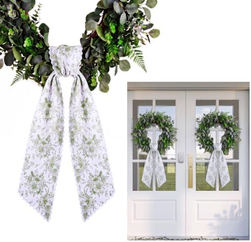 2 Pcs Green Floral Scalloped Wreath Sash,4.5"*55.1" in Green Floral