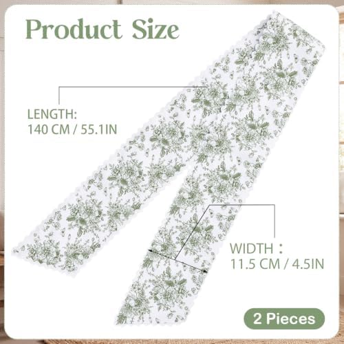 2 Pcs Green Floral Scalloped Wreath Sash,4.5"*55.1" in Green Floral, alternate view 2