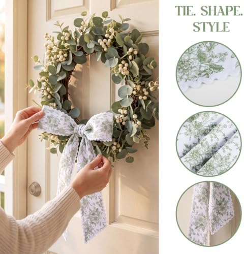 2 Pcs Green Floral Scalloped Wreath Sash,4.5"*55.1" in Green Floral, alternate view 3