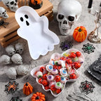 2 Pcs Halloween Candy Bowls, Plastic Ghost Shaped Tray for Party in White, Black, alternate view 2