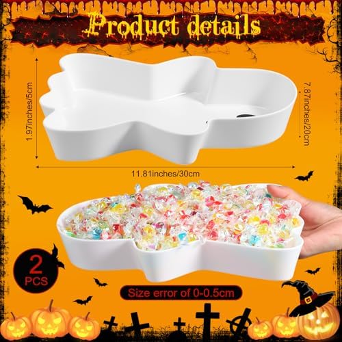 2 Pcs Halloween Candy Bowls, Plastic Ghost Shaped Tray for Party in White, Black, alternate view 3