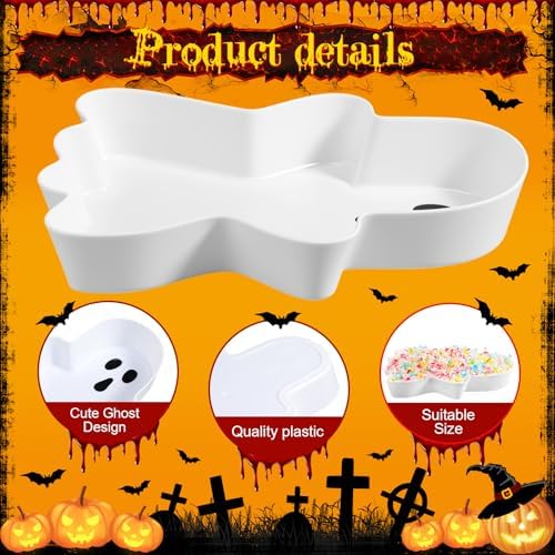 2 Pcs Halloween Candy Bowls, Plastic Ghost Shaped Tray for Party in White, Black, alternate view 4