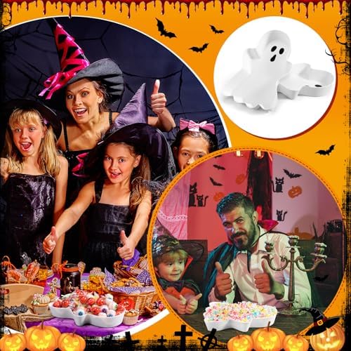 2 Pcs Halloween Candy Bowls, Plastic Ghost Shaped Tray for Party in White, Black, alternate view 6