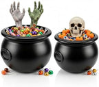 2 Pcs Halloween Cauldron - 10", 8" Witch Plastic Cauldron bowl Black, For Halloween Decor