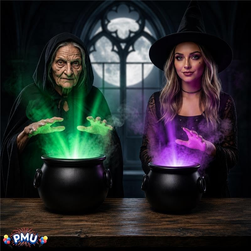 2 Pcs Halloween Cauldron - 10", 8" Witch Plastic Cauldron bowl Black, For Halloween Decor, alternate view 2
