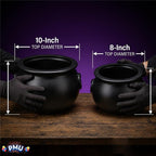 2 Pcs Halloween Cauldron - 10", 8" Witch Plastic Cauldron bowl Black, For Halloween Decor, alternate view 3