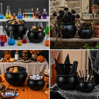 2 Pcs Halloween Cauldron - 10", 8" Witch Plastic Cauldron bowl Black, For Halloween Decor, alternate view 5