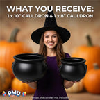 2 Pcs Halloween Cauldron - 10", 8" Witch Plastic Cauldron bowl Black, For Halloween Decor, alternate view 6