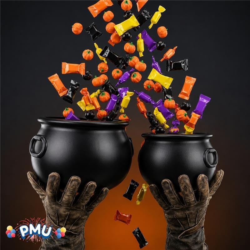 2 Pcs Halloween Cauldron - 10", 8" Witch Plastic Cauldron bowl Black, For Halloween Decor, alternate view 7