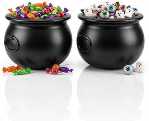 2 Pcs Halloween Cauldron - 12" Witch Plastic Cauldron Bowl Black, for Halloween Decor