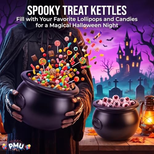 2 Pcs Halloween Cauldron - 12" Witch Plastic Cauldron Bowl Black, for Halloween Decor, alternate view 4