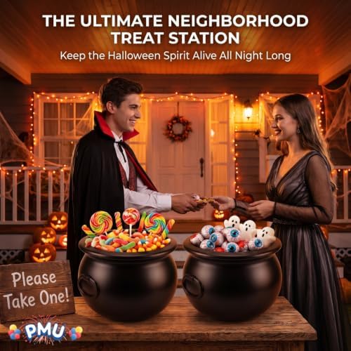 2 Pcs Halloween Cauldron - 12" Witch Plastic Cauldron Bowl Black, for Halloween Decor, alternate view 5