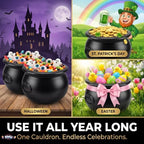 2 Pcs Halloween Cauldron - 12" Witch Plastic Cauldron Bowl Black, for Halloween Decor, alternate view 6