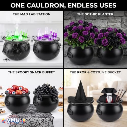 2 Pcs Halloween Cauldron - 12" Witch Plastic Cauldron Bowl Black, for Halloween Decor, alternate view 7
