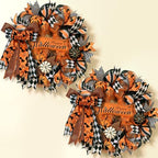 2 Pcs Halloween Wreaths for Front Door, Halloween Wreath with Ribbon Bow in Orange Black