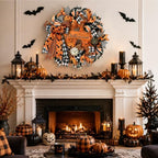 2 Pcs Halloween Wreaths for Front Door, Halloween Wreath with Ribbon Bow in Orange Black, alternate view 5