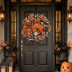 2 Pcs Halloween Wreaths for Front Door, Halloween Wreath with Ribbon Bow in Orange Black, alternate view 6
