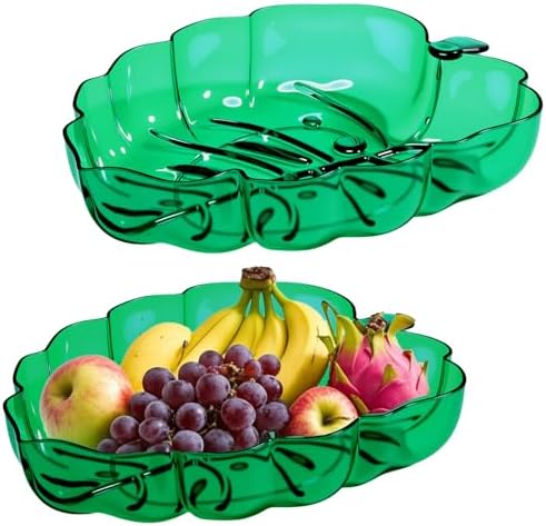 2 Pcs Hawaiian Turtle Leaf Serving Tray Plastic Tropical Plates in Green