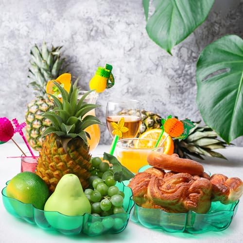 2 Pcs Hawaiian Turtle Leaf Serving Tray Plastic Tropical Plates in Green, alternate view 2
