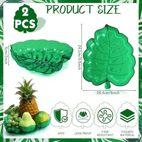2 Pcs Hawaiian Turtle Leaf Serving Tray Plastic Tropical Plates in Green, alternate view 3
