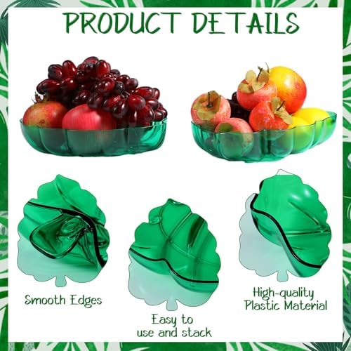2 Pcs Hawaiian Turtle Leaf Serving Tray Plastic Tropical Plates in Green, alternate view 4