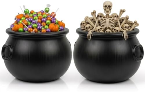 2 Pcs Large Cauldron 18in, Black Witches Cauldron Bowl for Halloween Decor