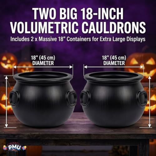 2 Pcs Large Cauldron 18in, Black Witches Cauldron Bowl for Halloween Decor, alternate view 4