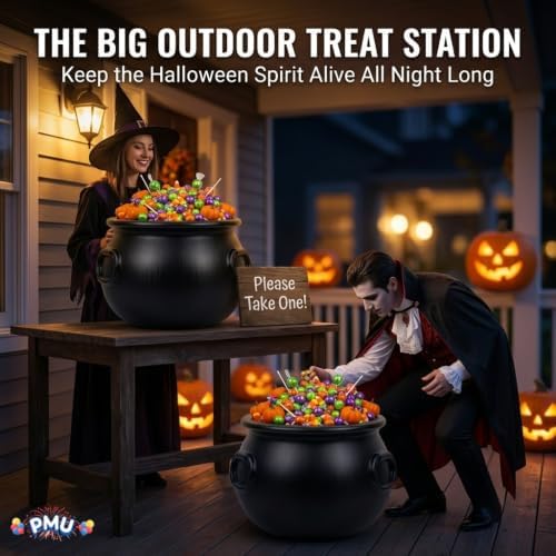 2 Pcs Large Cauldron 18in, Black Witches Cauldron Bowl for Halloween Decor, alternate view 5