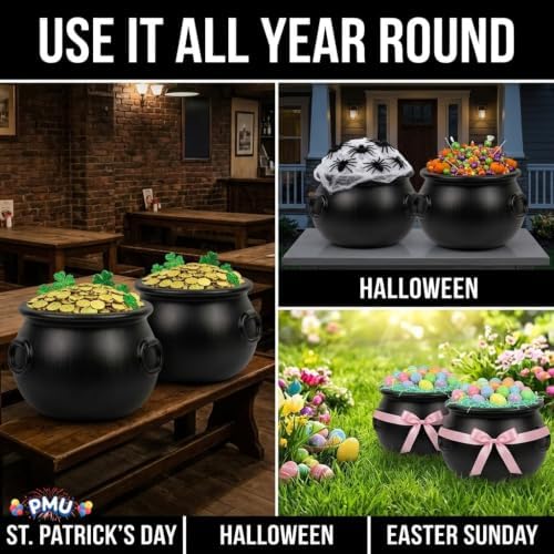 2 Pcs Large Cauldron 18in, Black Witches Cauldron Bowl for Halloween Decor, alternate view 7