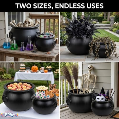 2 Pcs Large Cauldron, Black Witches Cauldron Bowl for Halloween Decor, alternate view 3