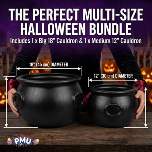 2 Pcs Large Cauldron, Black Witches Cauldron Bowl for Halloween Decor, alternate view 4