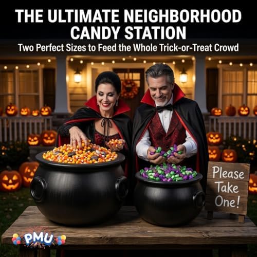 2 Pcs Large Cauldron, Black Witches Cauldron Bowl for Halloween Decor, alternate view 5