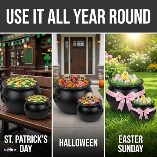 2 Pcs Large Cauldron, Black Witches Cauldron Bowl for Halloween Decor, alternate view 7