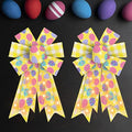 2 PCS LED Easter Bows for Wreath, Happy Easter Eggs Wreath Bows with LED Light Yellow Burlap Ribbon Bow LED