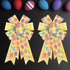 2 PCS LED Easter Bows for Wreath, Happy Easter Eggs Wreath Bows with LED Light Yellow Burlap Ribbon Bow LED