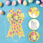 2 PCS LED Easter Bows for Wreath, Happy Easter Eggs Wreath Bows with LED Light Yellow Burlap Ribbon Bow LED, alternate view 2
